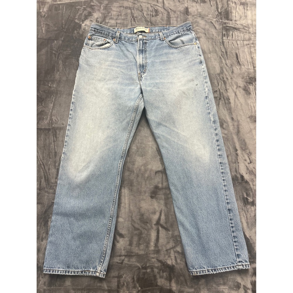 Levis 505 Regular Fit Jeans Mens W40 L32 Light Wash Blue Straight Leg Denim
